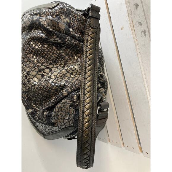 BRIGHTON, LARGE METALIC ANIMAL PRINT SHOULDER BAG WITH CHARM - Picture 11 of 16